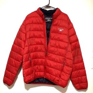 Chaps Mens Red Puffer Jacket Quilted Full Zip Mock Neck Coat Large
